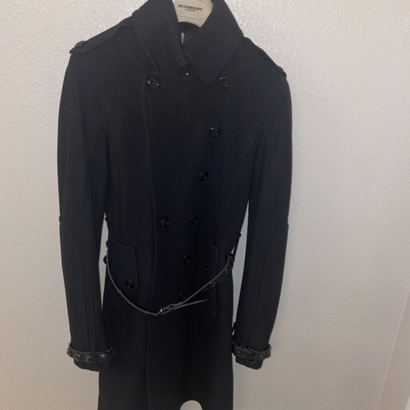 BURBERRY Kensington Black Wool Cashmere Double Breasted Trench Size 4 - Picture 12 of 15